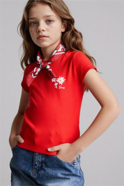 T-shirt à manches courtes Floral Col rond Fille