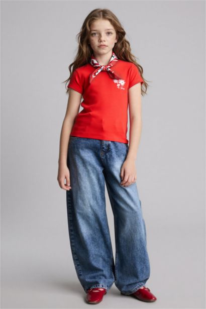 T-shirt à manches courtes Floral Col rond Fille