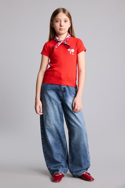 Girl Slim Fit Floral Short Sleeve T-Shirt