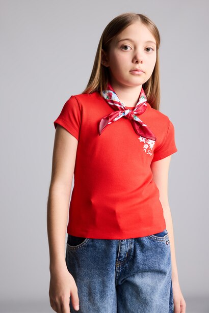Girl Slim Fit Floral Short Sleeve T-Shirt
