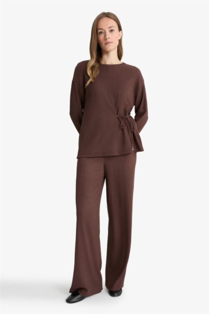 Regular Fit Crew Neck Crepe Long-Sleeve T-Shirt