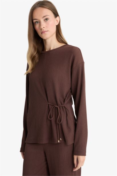 Regular Fit Crew Neck Crepe Long-Sleeve T-Shirt