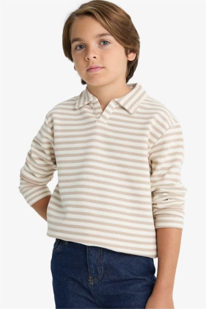 Boy Long Sleeve Striped Polo T-Shirt
