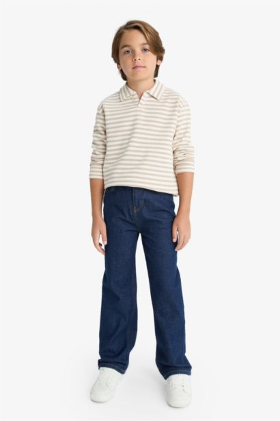 Boy Long Sleeve Striped Polo T-Shirt