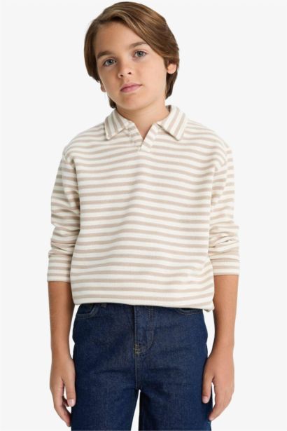 Boy Long Sleeve Striped Polo T-Shirt