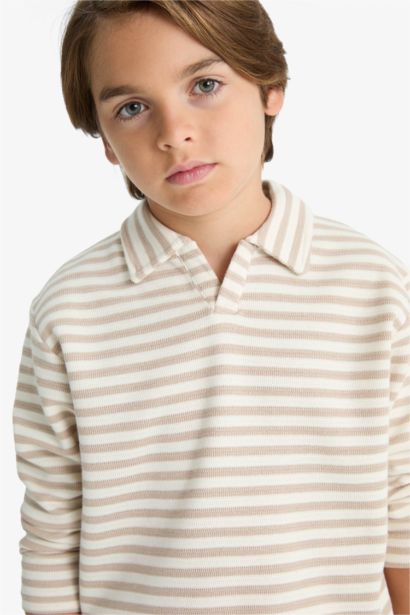 Boy Long Sleeve Striped Polo T-Shirt