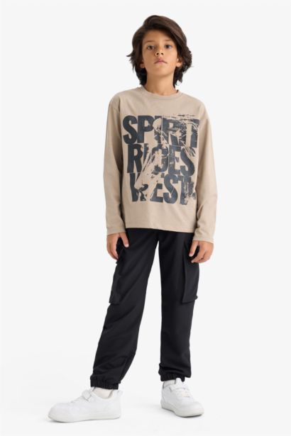 Boy Crew Neck Printed Long Sleeve Polo T-Shirt