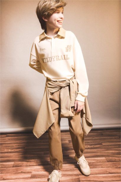 Boy Oversize Fit Polo Neck Printed Polo T-Shirt