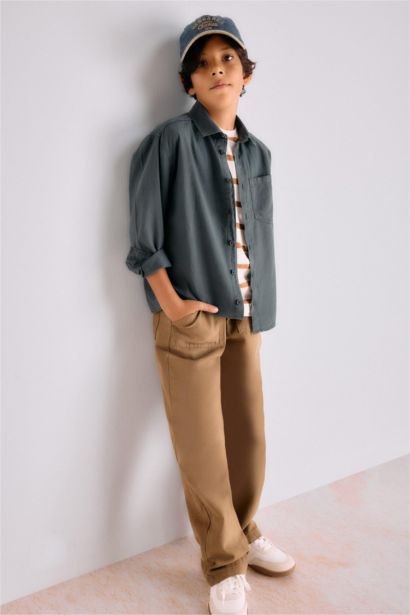 Loose Fit Standart Paça Gabardin Pantolon Erkek Çocuk