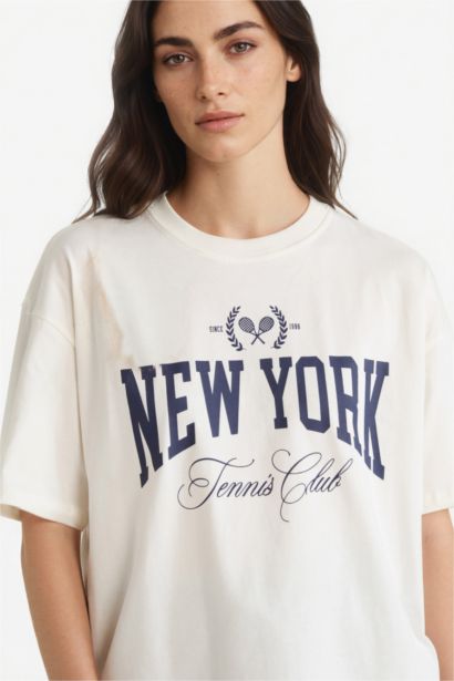 Oversize Fit Crew Neck Printed Short Sleeve T-Shirt