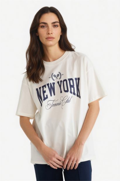 Oversize Fit Crew Neck Printed Short Sleeve T-Shirt