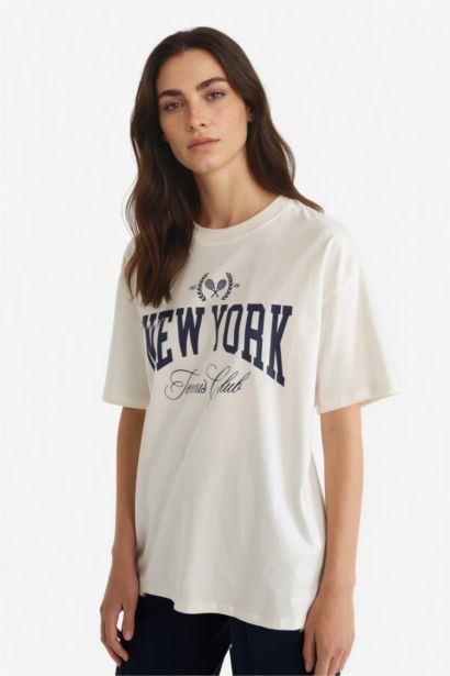 Oversize Fit Crew Neck Printed Short Sleeve T-Shirt