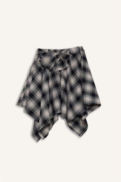 Asimetrik Kareli Etek Kız Çocuk