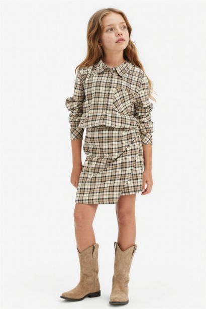 Pamuklu Kareli Şort Etek Kız Çocuk