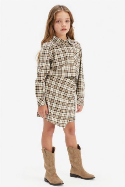 Pamuklu Kareli Şort Etek Kız Çocuk