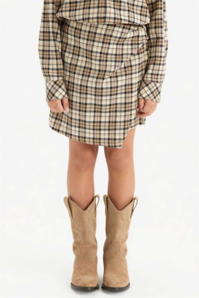 Pamuklu Kareli Şort Etek Kız Çocuk