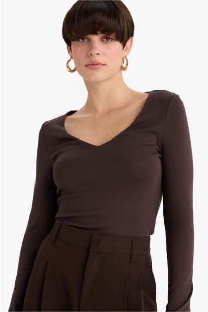 Slim Fit V-Neck Modal Long Sleeve T-Shirt