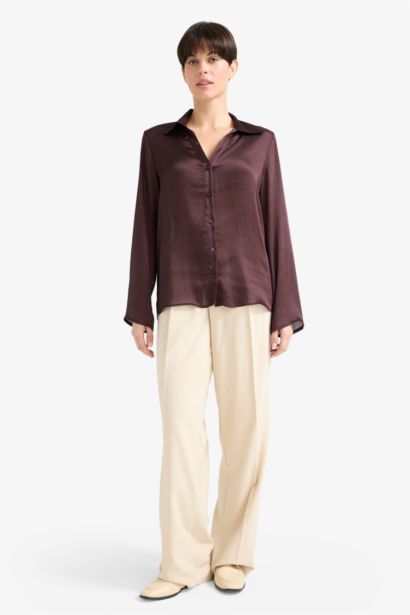 Chemise en satin à manches longues Coupe régulière