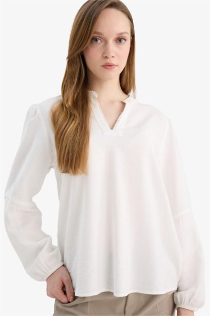 Блузка с длинным рукавом стандартного кроя из хлопка для женщин