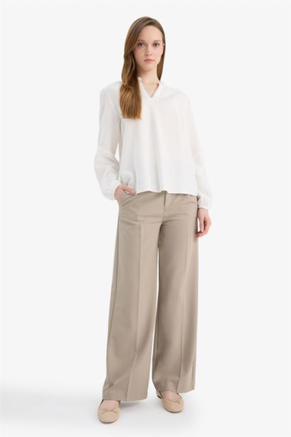 Блузка с длинным рукавом стандартного кроя из хлопка для женщин