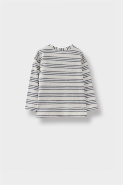 Baby Boy Crew Neck Striped Pique Long Sleeve T-Shirt