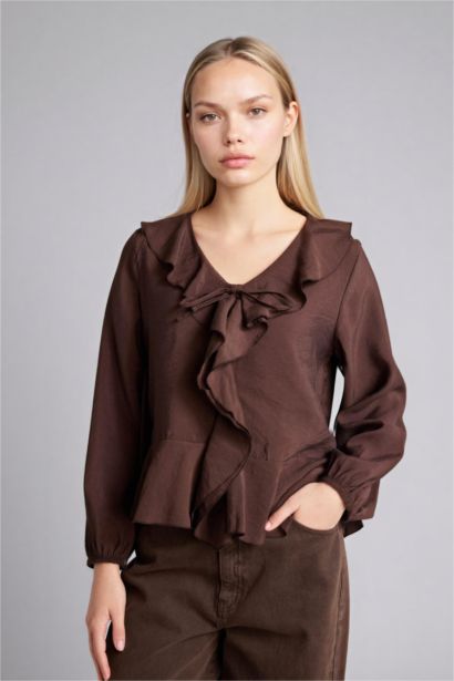 Regular Fit V-Neck Long Sleeve Blouse