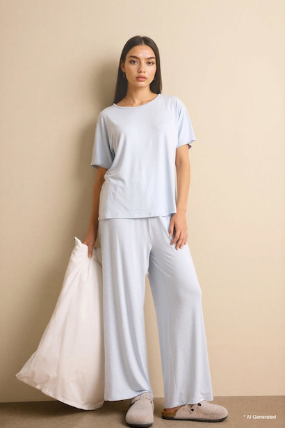 Short Sleeve Top Bottom 2 Piece Pyjamas Set