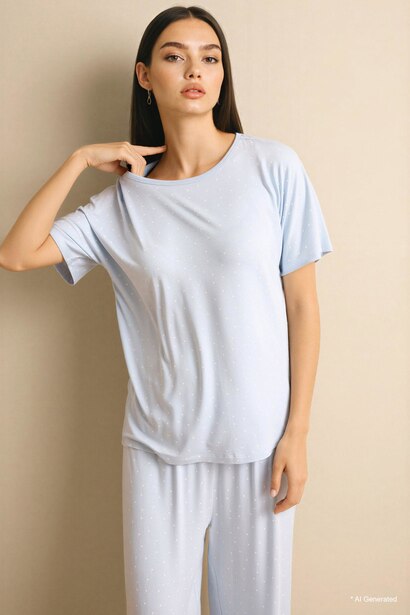 Short Sleeve Top Bottom 2 Piece Pyjamas Set