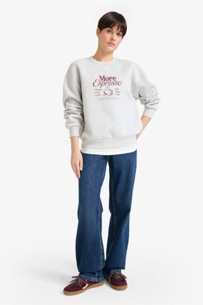 سويت شيرت تقيل قصة مريحة ورقبة مستديرة