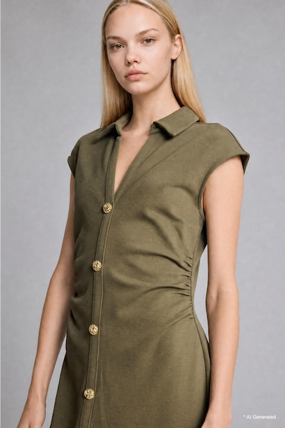 Fitted Sleeveless Polo Collar Midi Dress