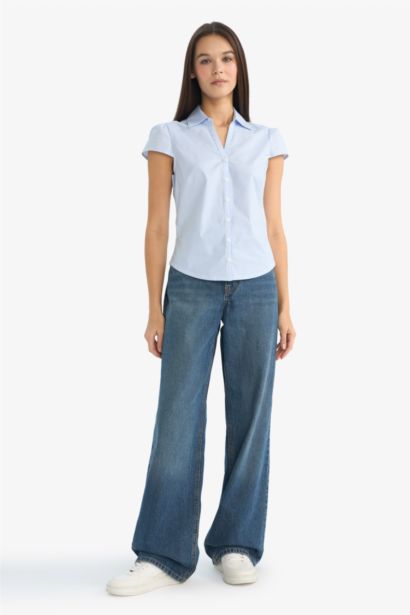 Slim Fit Shirt Collar Short Sleeve Shirt