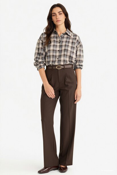 Oversize Shirt Collar Flanel Plaid Long Sleeve Shirt
