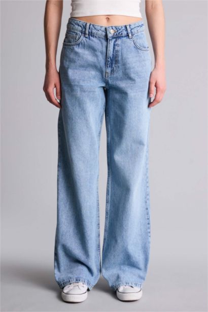 بنطرون جينز وايد ليج بخصر منخفض