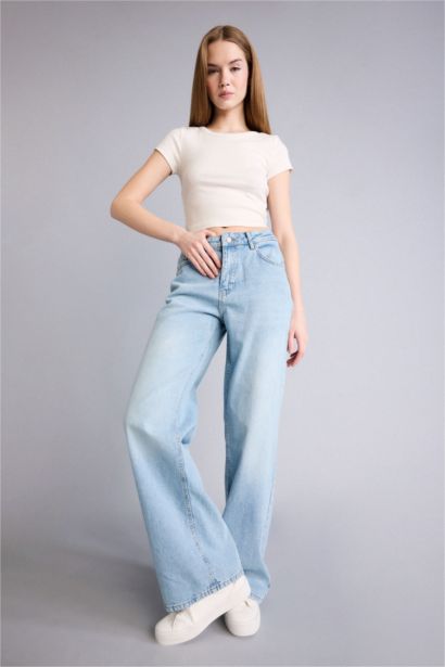 بنطرون جينز وايد ليج بخصر منخفض