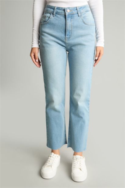 Yüksek Bel Bilek Boyu Crop Kesim Jean Pantolon