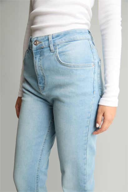 Yüksek Bel Bilek Boyu Crop Kesim Jean Pantolon