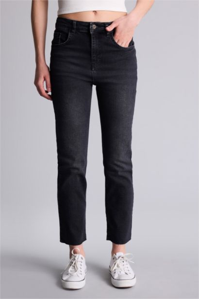 Crop Flare Fıt Düşük Bel Bilek Boy Jean Yıkamalı Pantolon