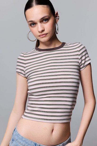 Slim Fit Crew Neck Ribana Short Sleeve T-Shirt