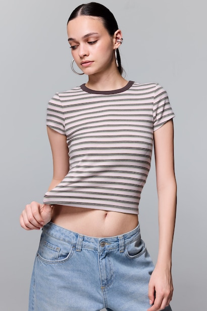 Slim Fit Crew Neck Ribana Short Sleeve T-Shirt