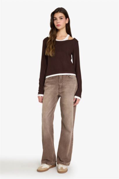 تيشيرت ردن طويل مخصر وياخة مستديرة