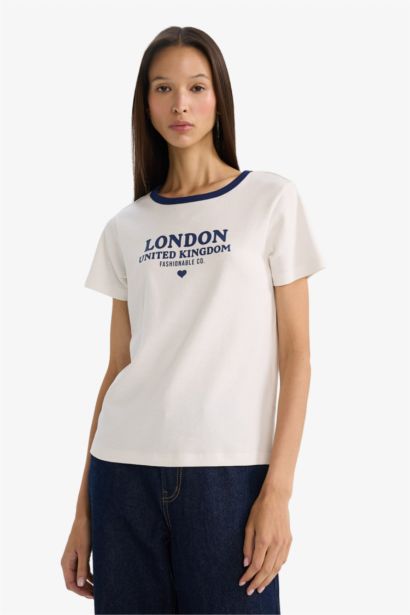 Regular Fit Ribbed Printed Crew Neck T-shirt