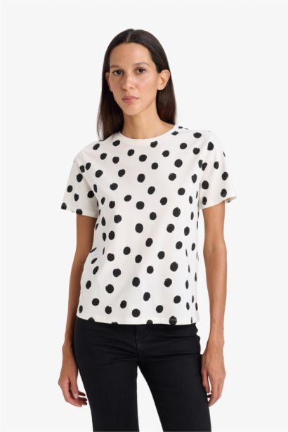 Трикотажная футболка в горошек Regular Fit с круглым вырезом и коротким рукавом