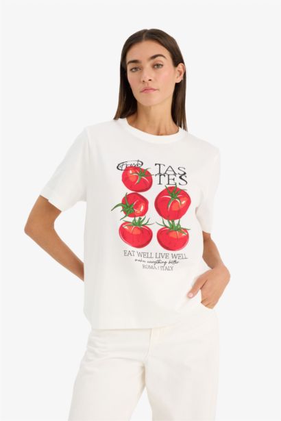 Трикотажная футболка Relax Fit с круглым вырезом коротким рукавом и фруктовым принтом