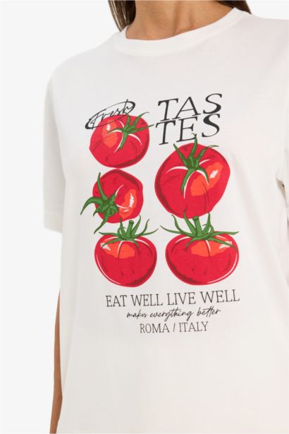 Трикотажная футболка Relax Fit с круглым вырезом коротким рукавом и фруктовым принтом