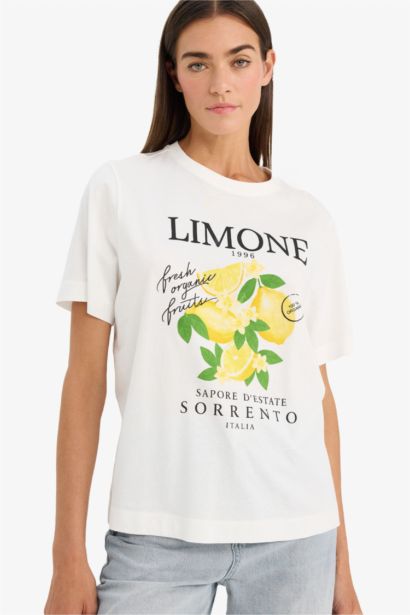 Трикотажная футболка Relax Fit с круглым вырезом коротким рукавом и фруктовым принтом