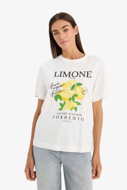 Трикотажная футболка Relax Fit с круглым вырезом коротким рукавом и фруктовым принтом