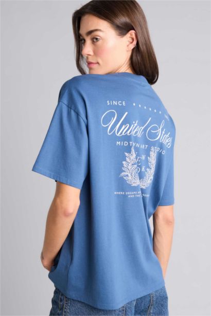 Oversize дөңгелек жағалы баспалы қысқа жеңді футболка