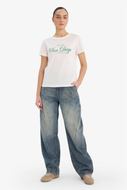 Regular Fit Slogan Print Crew Neck Short Sleeve Shirt