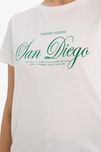 Regular Fit Slogan Print Crew Neck Short Sleeve Shirt