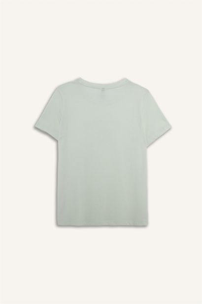 Regular Fit дөңгелек жағалы ұран жазылған баспалы трикотаж қысқа жеңді футболка